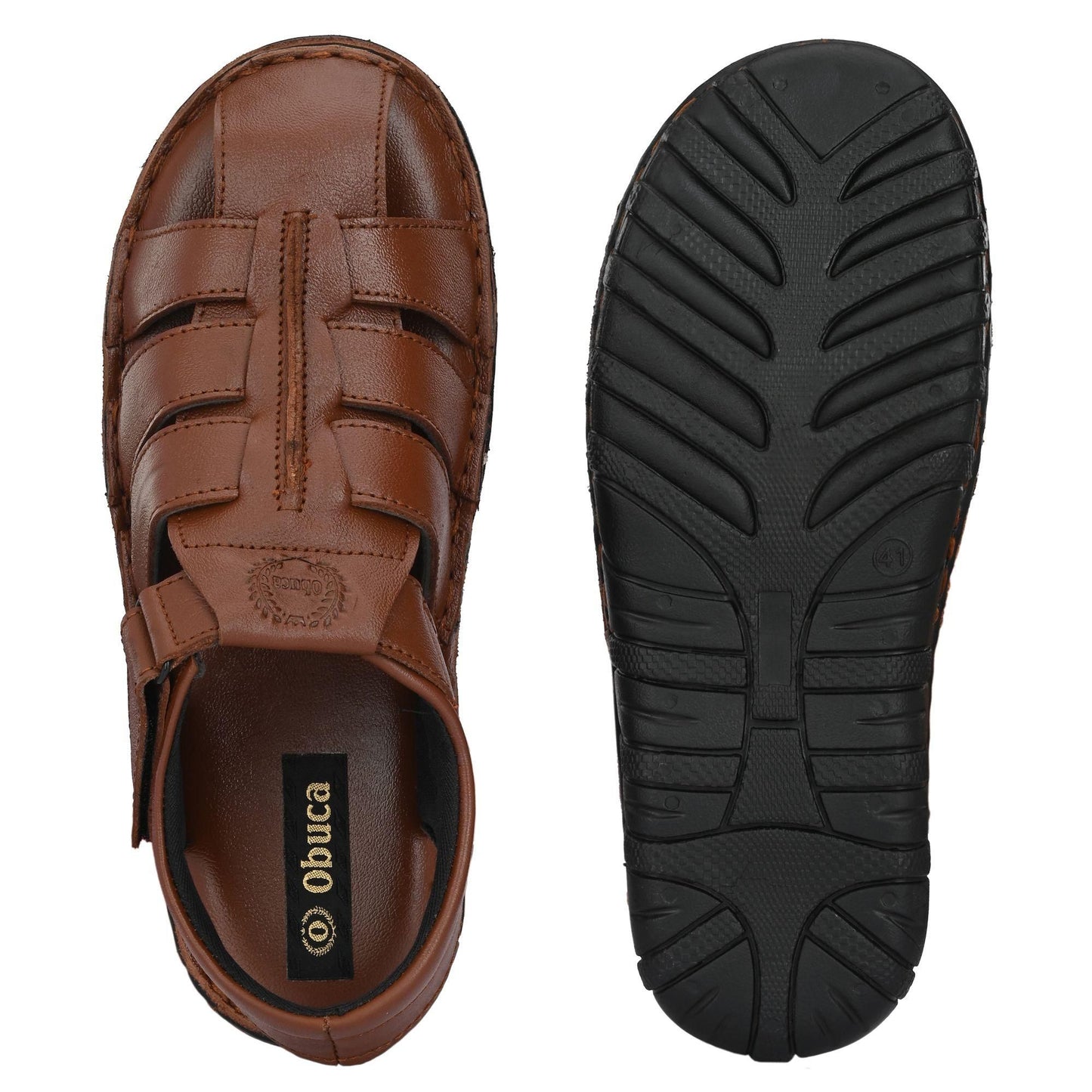 Men's PU Leather Brown Velcro Casual Sandal