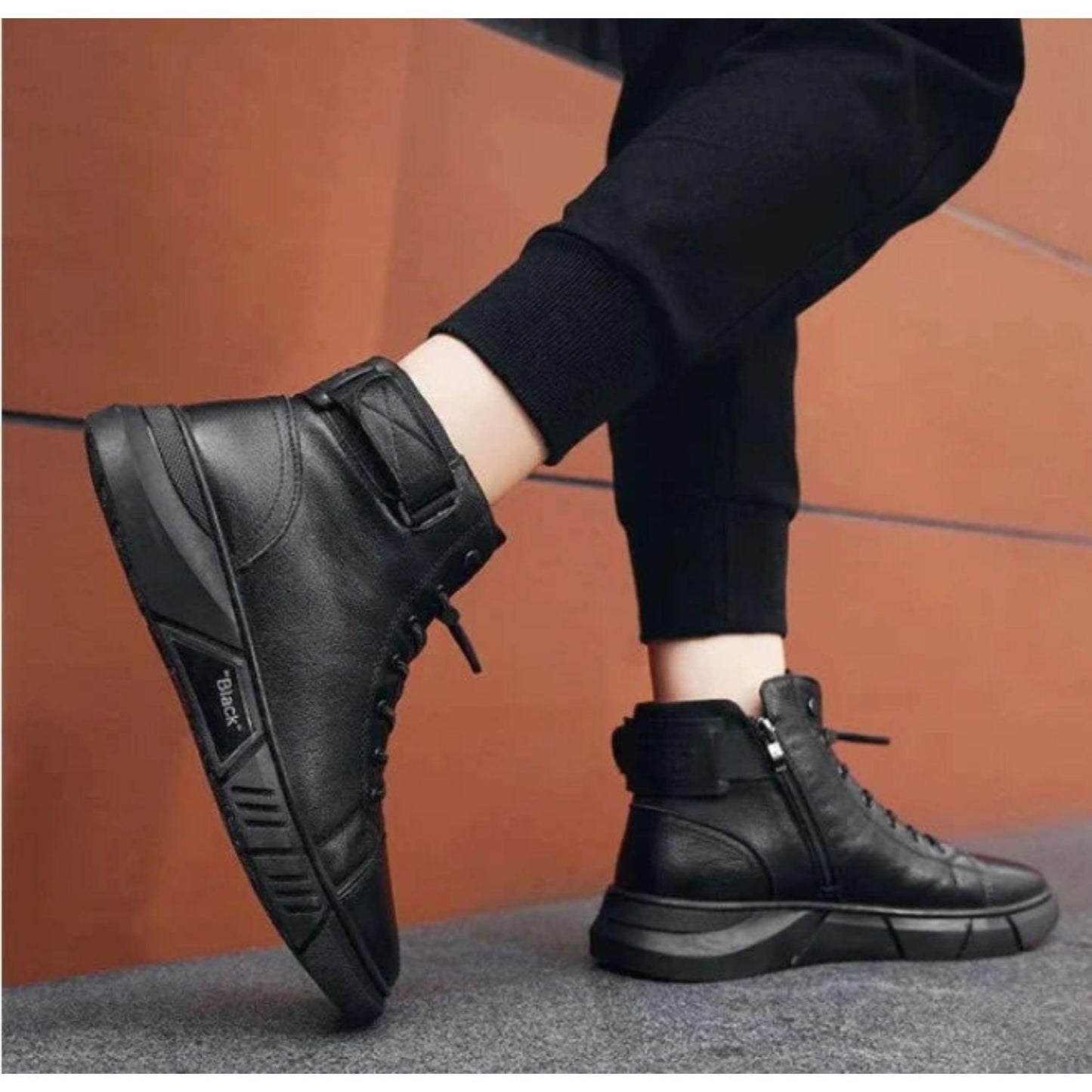 Monex Stylish Leather Black Boots For Men