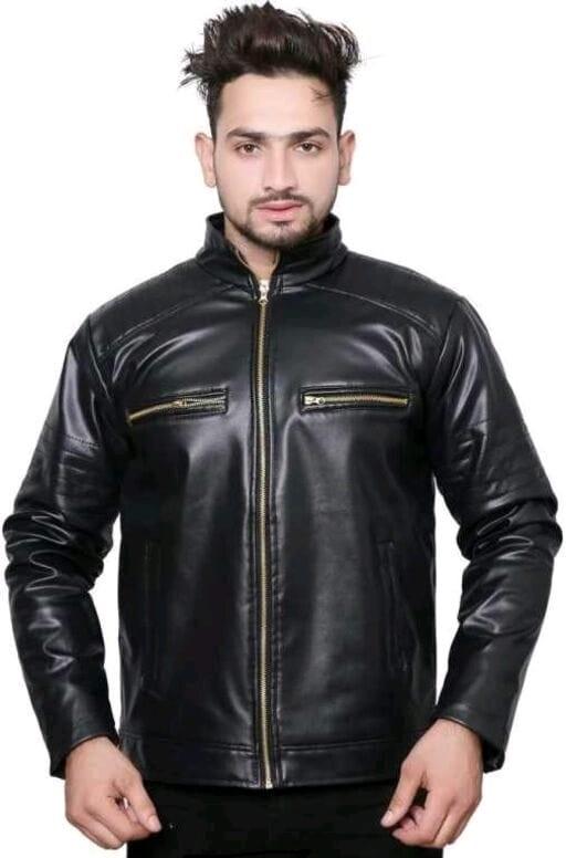 Mens Solid PU Leather Full Sleeves Jacket