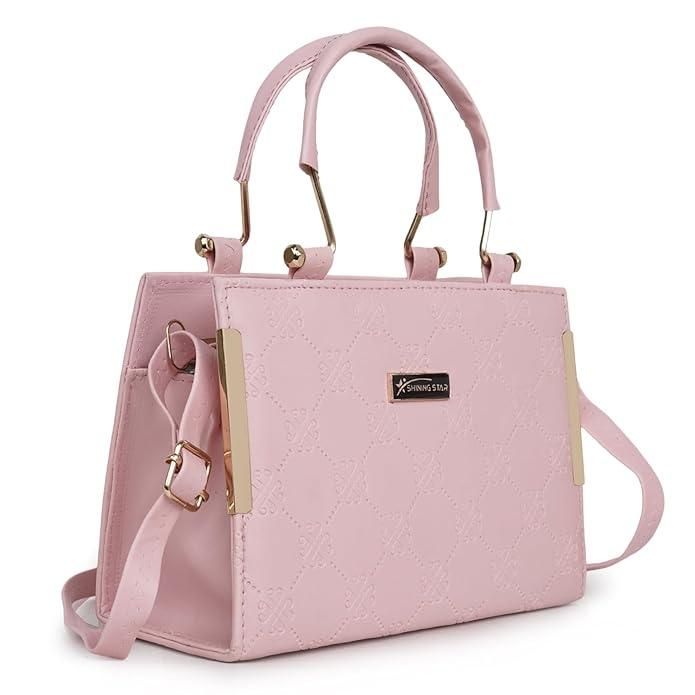 Shining Star Synthetic Leather Women's Satchel Bag�With Clutch (Peach)