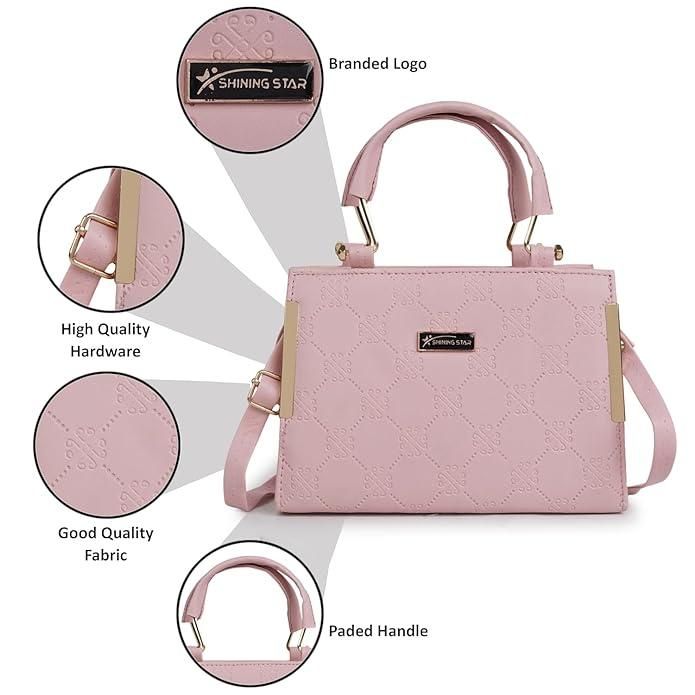 Shining Star Synthetic Leather Women's Satchel Bag�With Clutch (Peach)