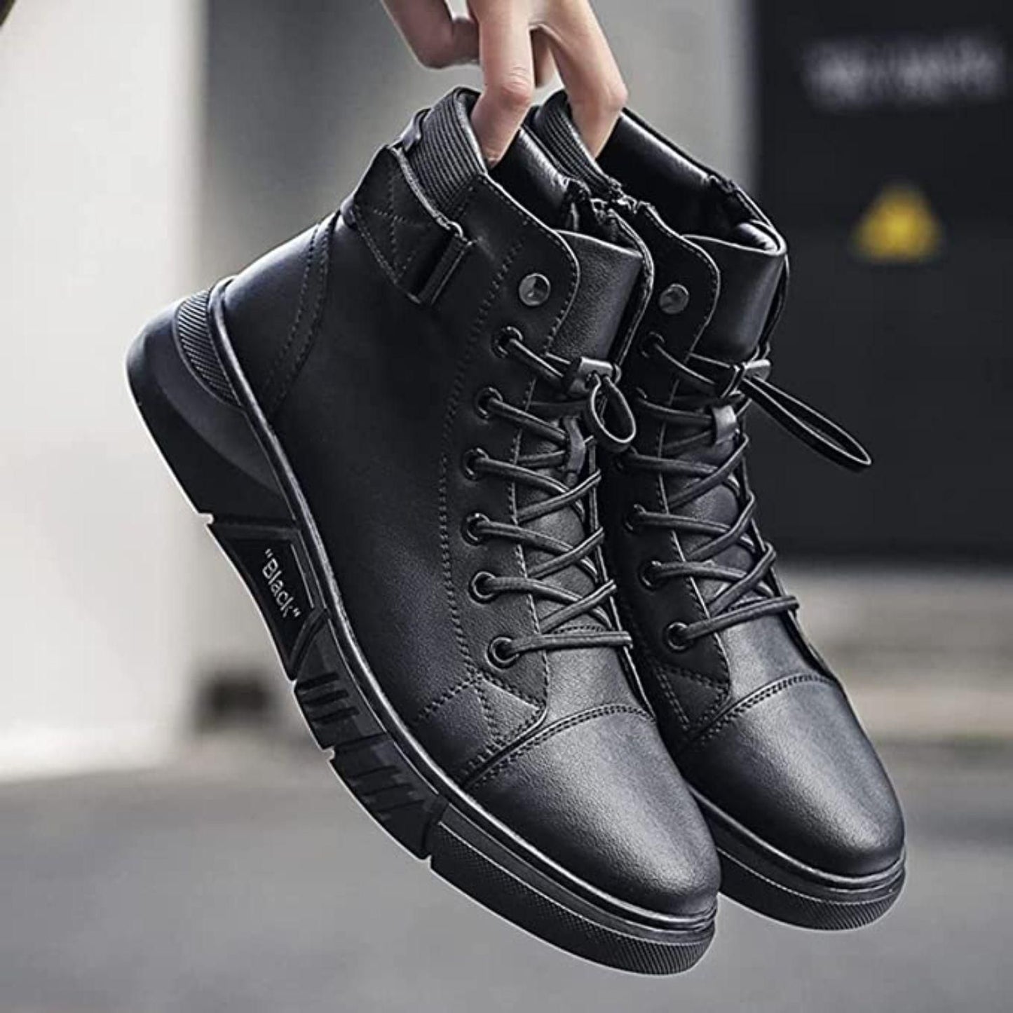 Monex Stylish Leather Black Boots For Men