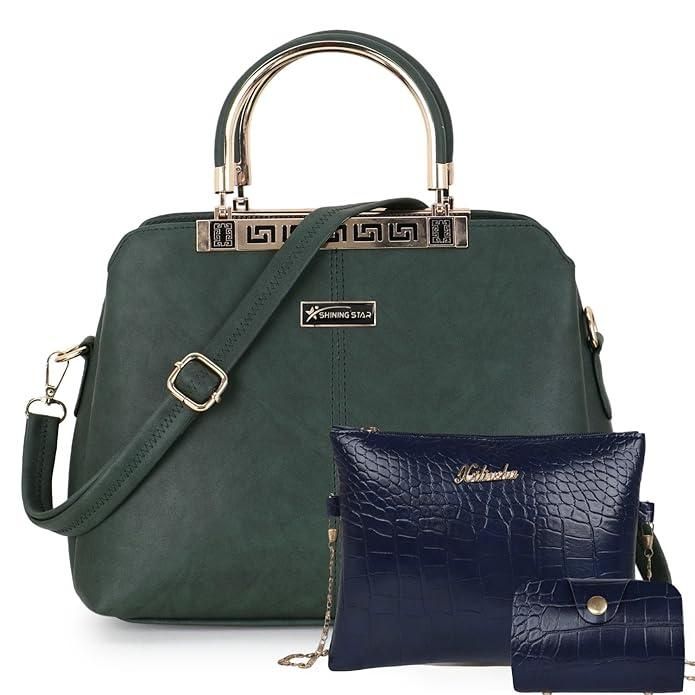 Shining Star Women's Satchel Combo Bag (Pack of 3) (Dark Green)