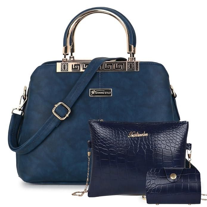 Shining Star Synthetic Leather Women's Satchel Bag Combo(Pack of 3) (BLUE)