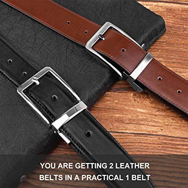 Reversable Belts for Men Genuine Leather Dress Belt With Rotated Buckle